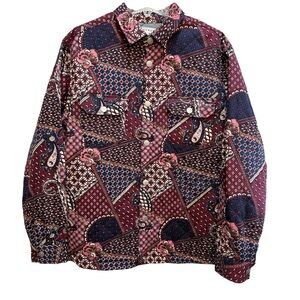 Pacsun Men’s Quilted Shacket Patchwork Paisley Burgundy Snap Shacket L NWOT Boho